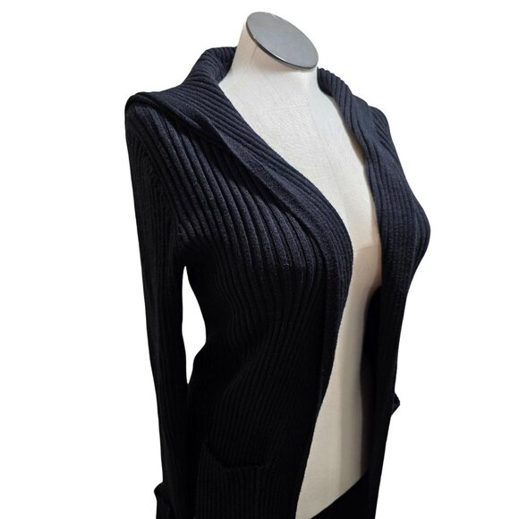 Ribbed Longline Open Cardigan Sweater With Pockets For Women Black - Picture 6 of 12